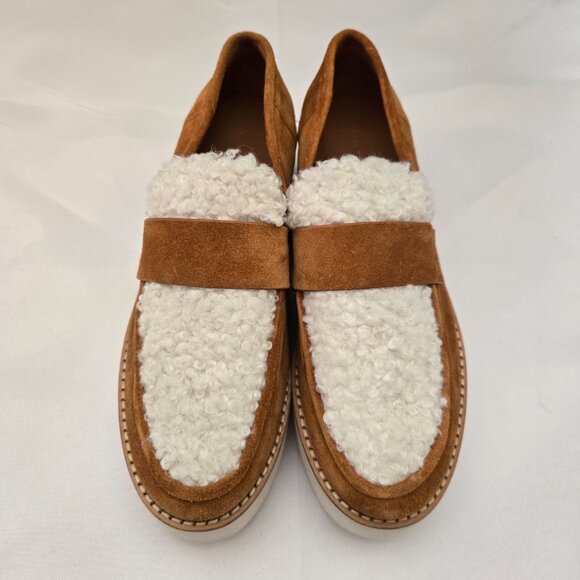 Vince Zola Platform Faux Shearling Suede Loafers SZ 7 - Picture 2 of 12